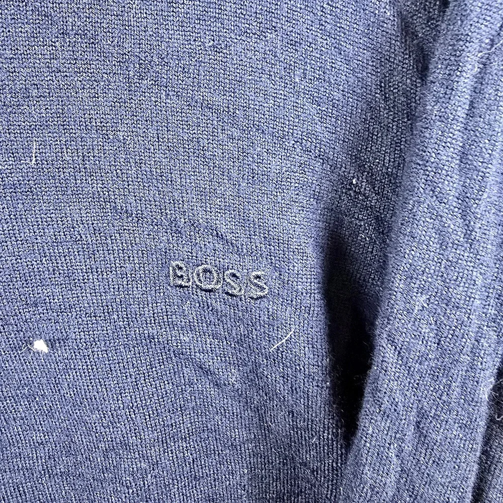 Hugo Boss Knit Polo Sweater Men L Virgin Wool Navy Blue 100%‎ Wool 50298478